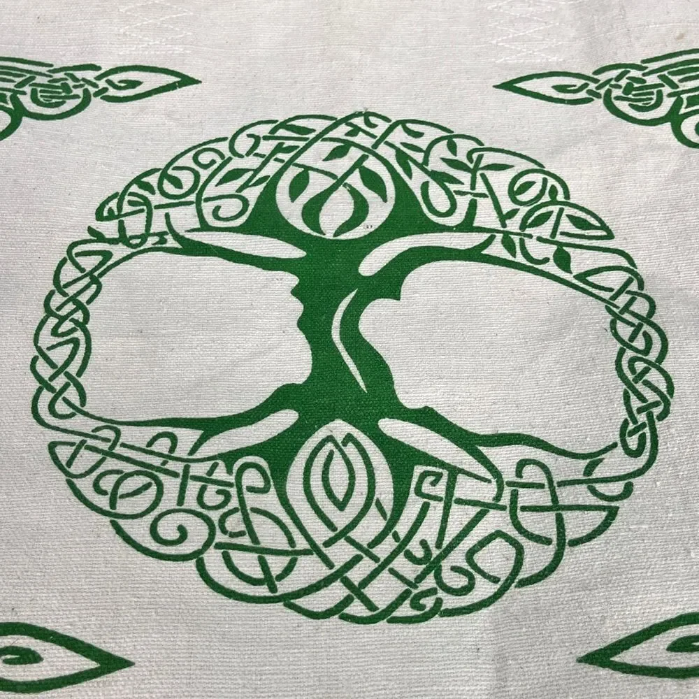 Canvas Tote Bag Celtic Knot Tree Of Life Design Large cream w/ Kelly Green